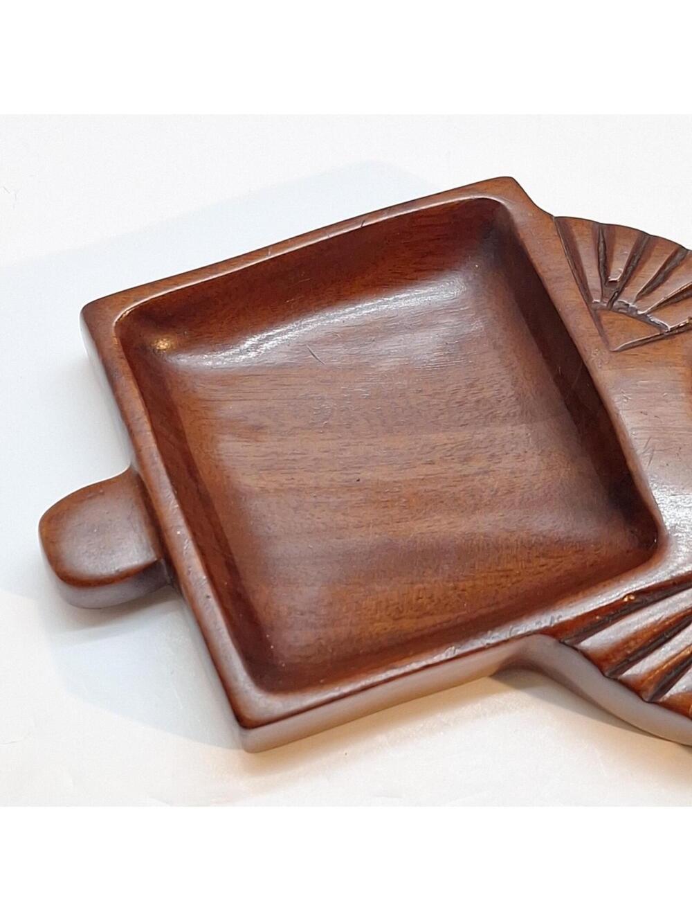 Solid Mahogany Carved 3 Compartment Serving Tray Made in Hayti Port-au-Prince - Picture 4 of 9